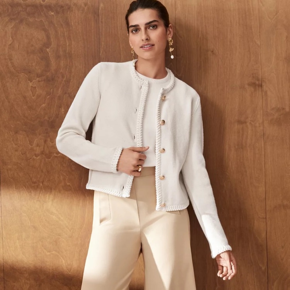 Winter White Cardigan with Gold Buttons. Ann Taylor - L